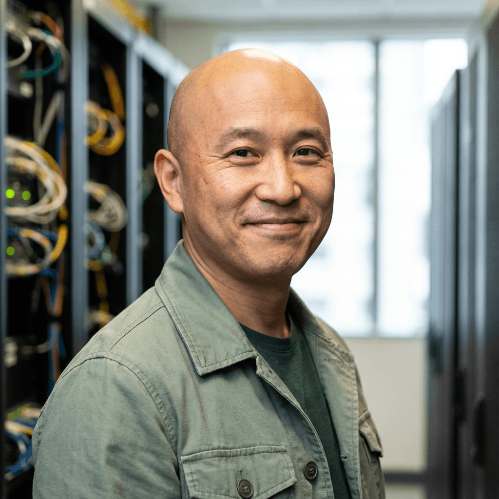 male professional in his mid 30s, East Asian, confident approachable demeanor appropriate for career counseling