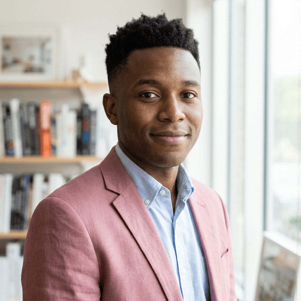 Marcus T., recent graduate, in a professional setting